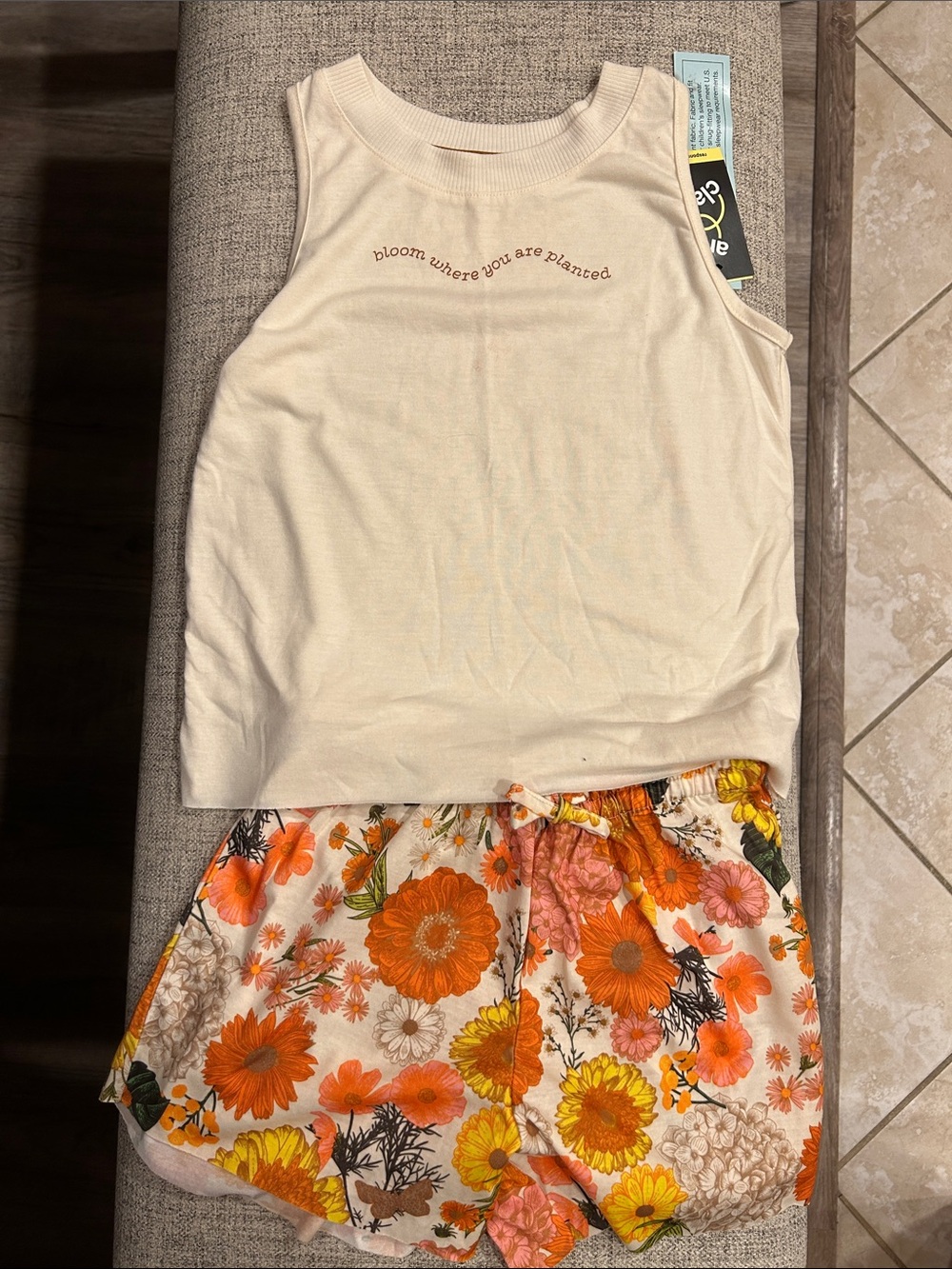 art class Cream Tank Top with Orange Floral Shorts Matching Set